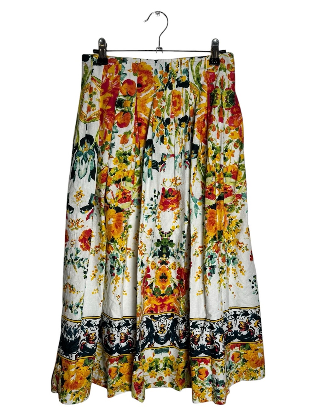 Antonio Melani Mary Poplin Pleated Midi Skirt Vibrant Floral Baroque Border